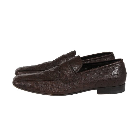 Prada Mens Penny Loafers US 8 UK 7 Brown Ostrich Leather Slip On Moccasin Shoe main image 4